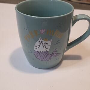 Cracker Barrel “Purr Maid” Cat Mermaid Mug Teal Stoneware Coffee Cup